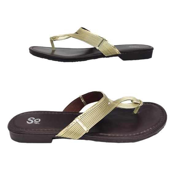SO Sandals Womens 8 Gold Brown Strappy Summer Rubber Comfy Dressy Thong Flat - Picture 3 of 11